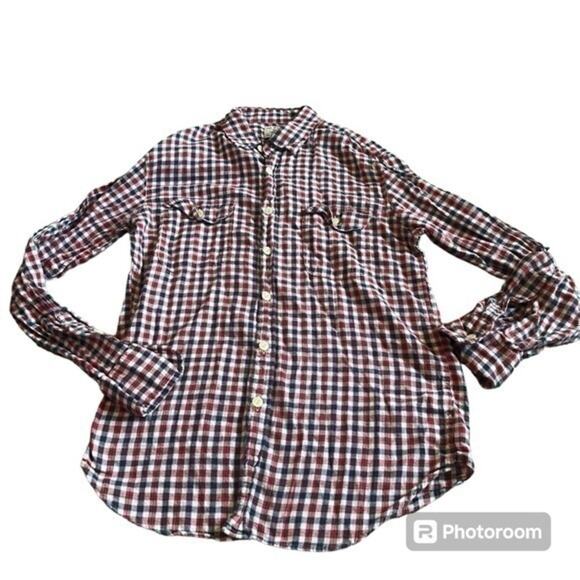 Vintage red white and blue plaid J. Crew men’s flannel button down shirt - Picture 1 of 6